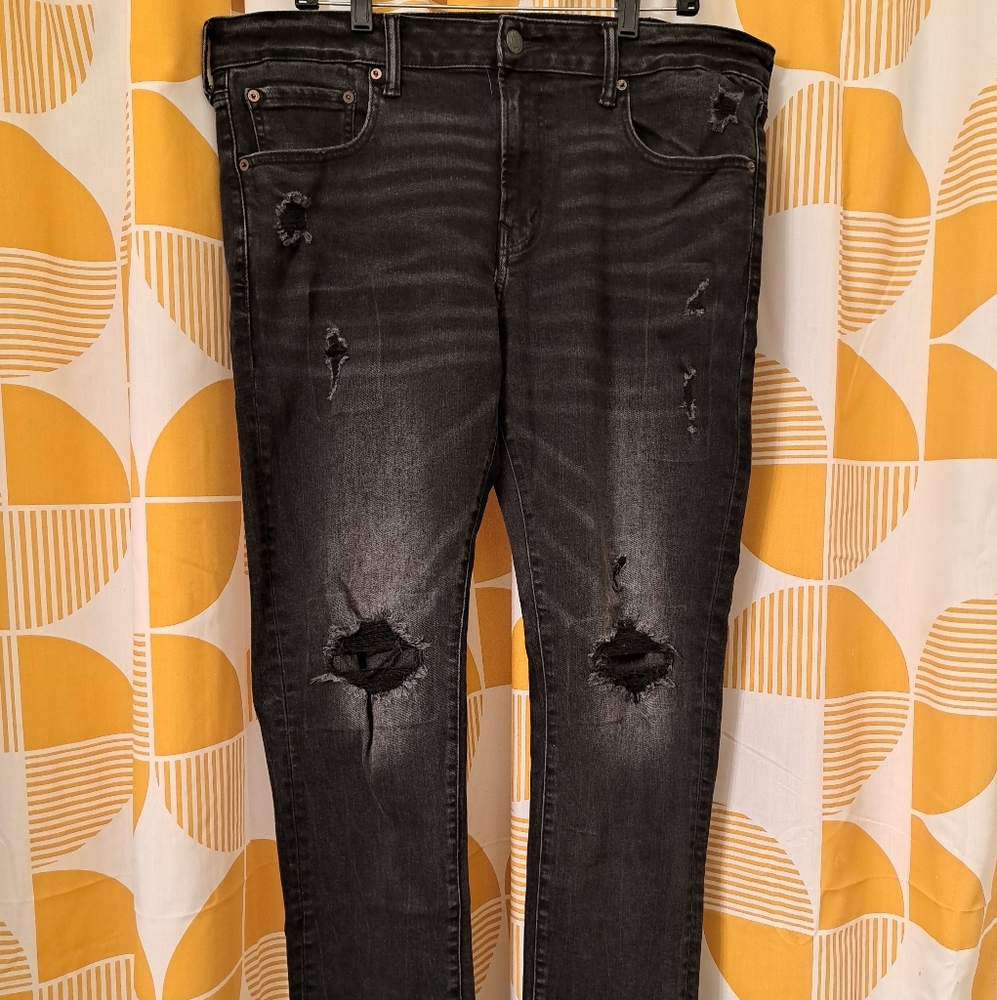 Mens American Eagle Distressed Skinny Ne(x)t Level Flex Jeans 38x32 Black